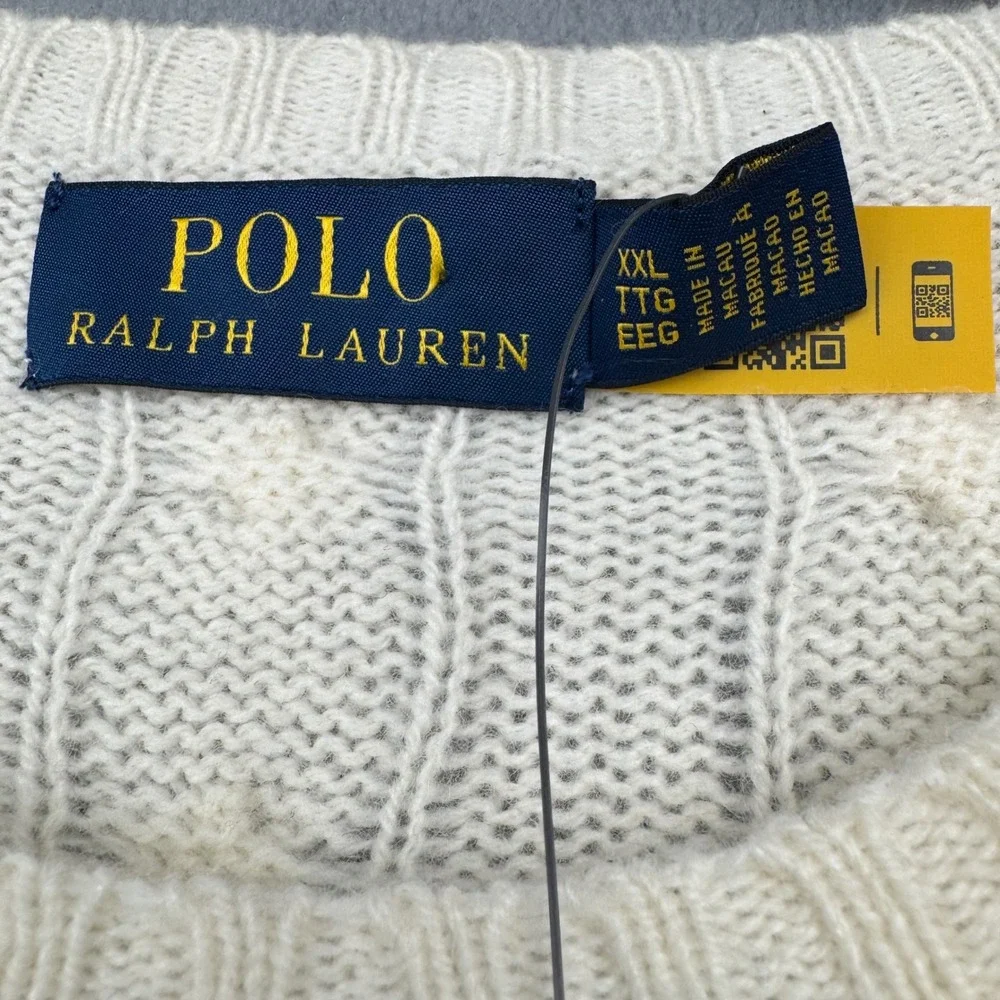 Polo Ralph Lauren Mens Cream Cable Knit Wool Cashmere Sweater XXL NWT - Picture 4 of 11